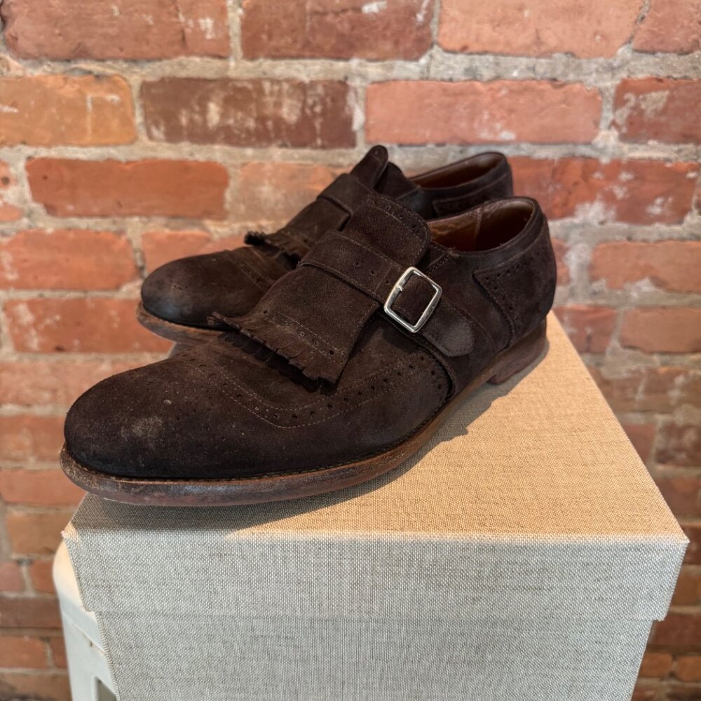 Church's Ketsby Suede Monk Strap Loafers - Brown Fringed Wingtip